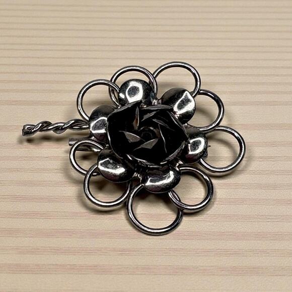 Vintage Pegasus Coro Sterling Silver 925 Open Work Flower Brooch Pin Rose 1940s - Picture 1 of 6